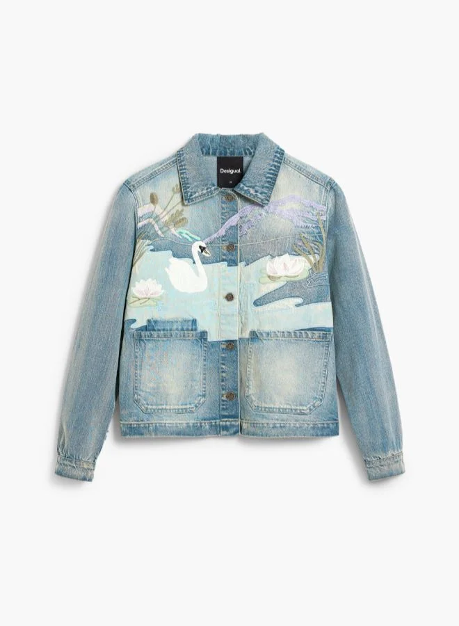 Desigual Blue Denim Patch Jacket for Women | Best Price UAE